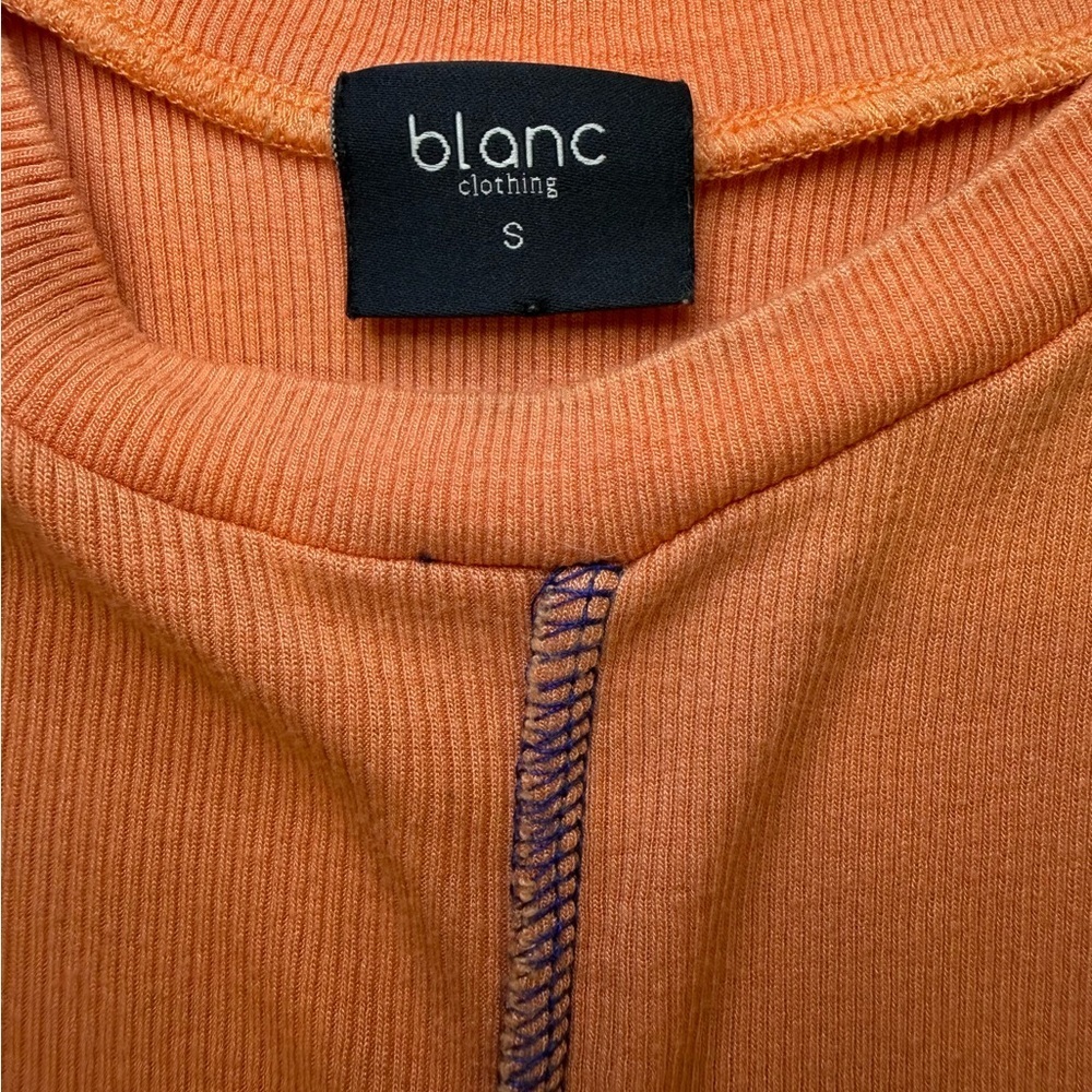 Side Cinch Mini Dress in Orange with Blue Stitching - Picture 4 of 5